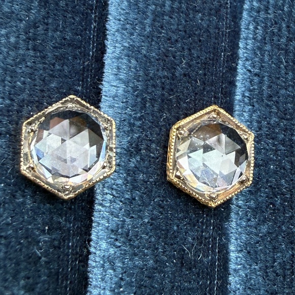 Designer CATHY WATERMAN 22K Yellow Gold Rose Cut Topaz Hexagon Stud Earrings NEW - Picture 13 of 14